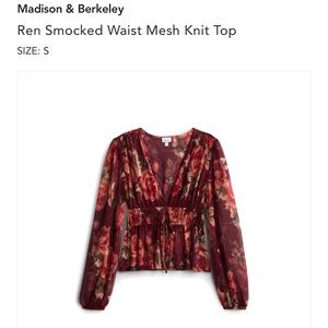 Madison & Berkeley Ren Smocked Waist Mesh Knit Top. Size small. Never worn!